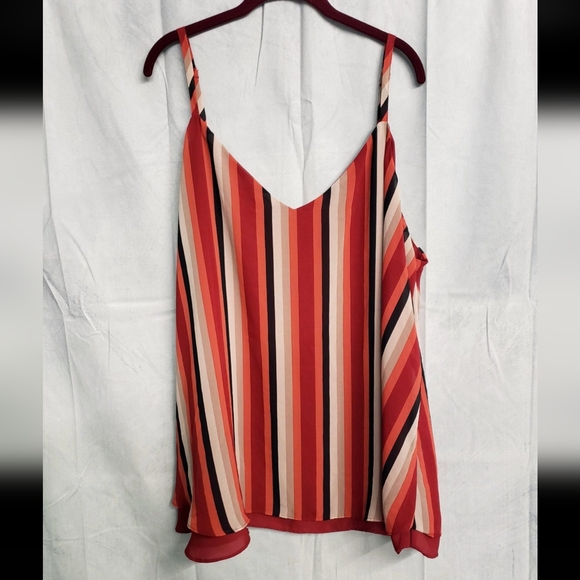 Torrid 4 4X 26 Sophie Swing Cami Tank Top Georgette Rust Red Vertical Striped - Picture 2 of 7